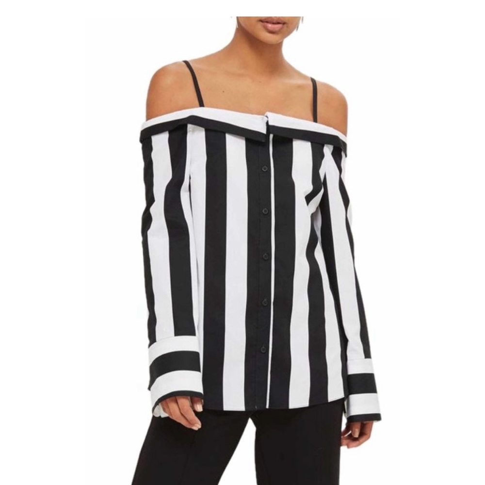 Topshop Black and White Striped Off-Shoulder Top